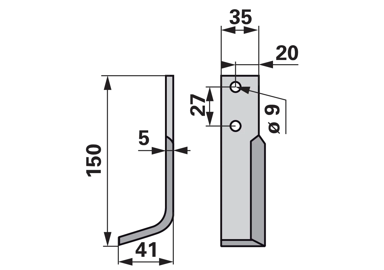 Winkelmesser links 35x5 L=150 mm Arbeitsbreite 41 mm Lochabstand 27 mm GartenShop24 - Hochwertige Gartengeräte