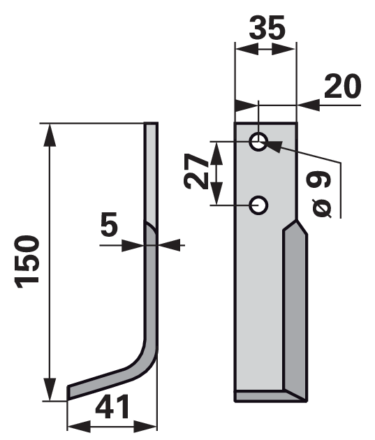 Winkelmesser links 35x5 L=150 mm Arbeitsbreite 41 mm Lochabstand 27 mm GartenShop24 - Hochwertige Gartengeräte