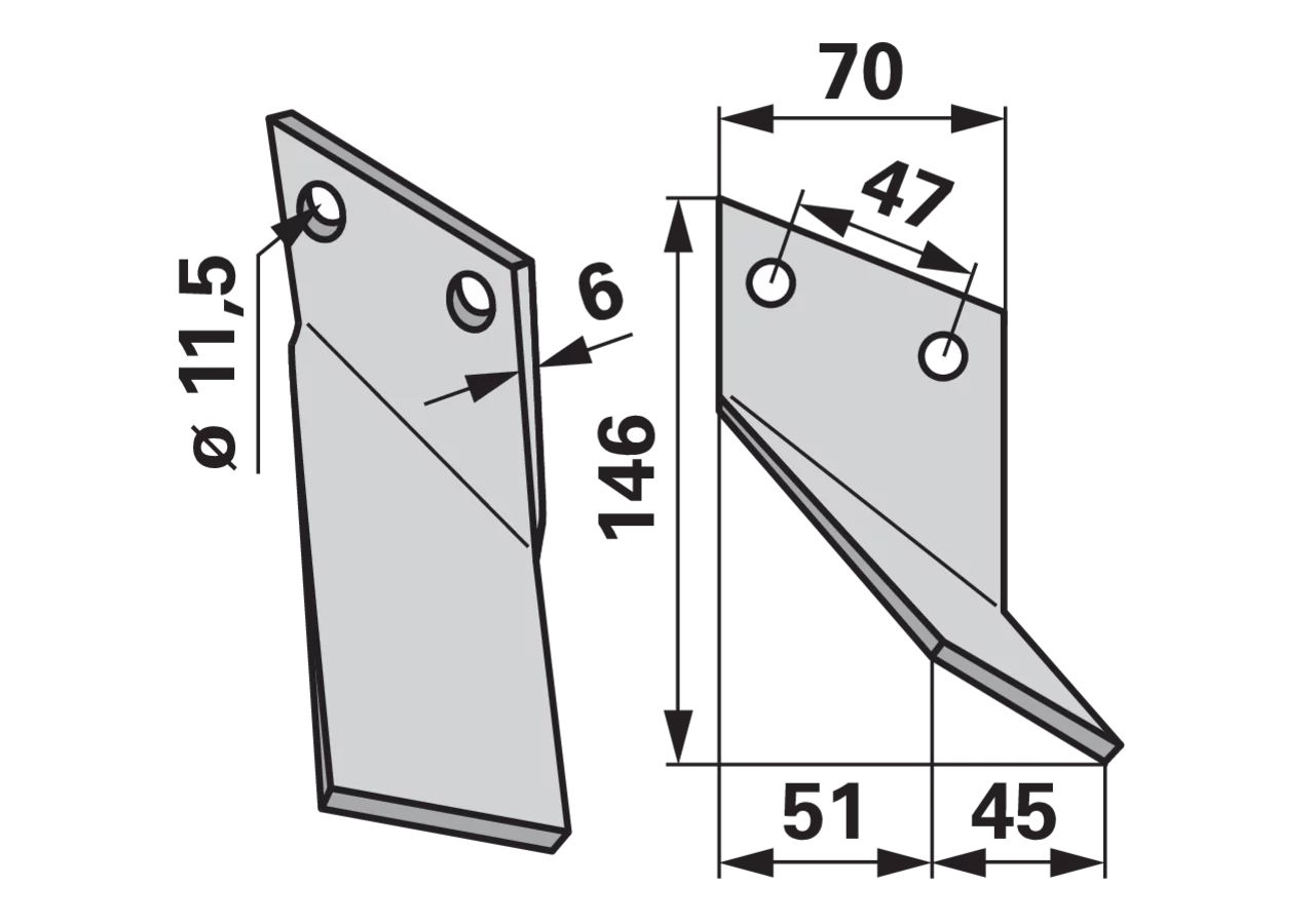 Fräsmesser rechts 70x6 L=146 mm LAB=47 mm GartenShop24 - Hochwertige Gartengeräte