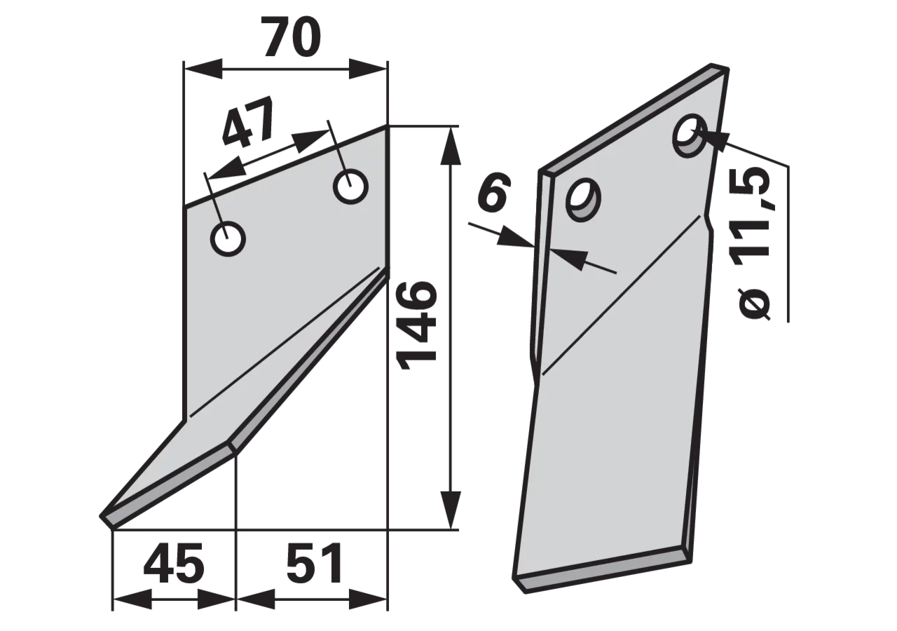 Fräsmesser links 70x6 L = 146 LAB = 47 GartenShop24 - Hochwertige Gartengeräte