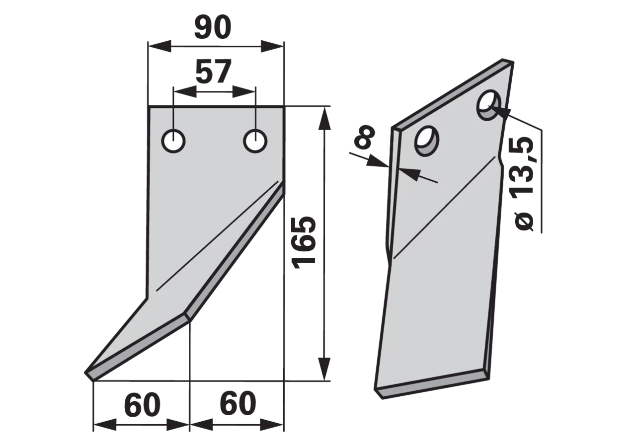 Fräsmesser links 90x8 L=165 mm LAB=57 mm GartenShop24 - Hochwertige Gartengeräte