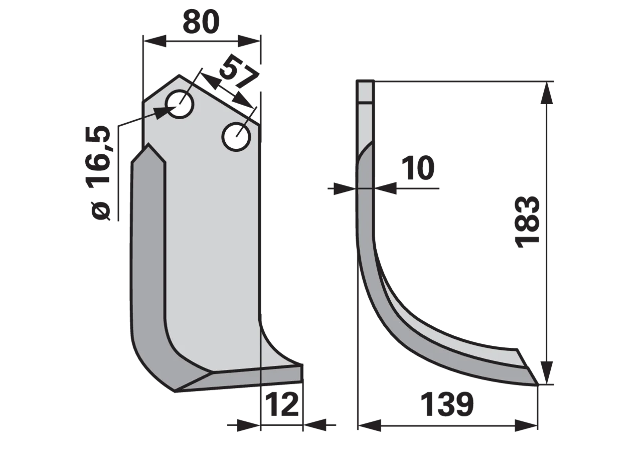 Bogenmesser rechts 80x10 L=183 mm Arbeitsbreite 139 mm LAB 57 mm GartenShop24 - Hochwertige Gartengeräte