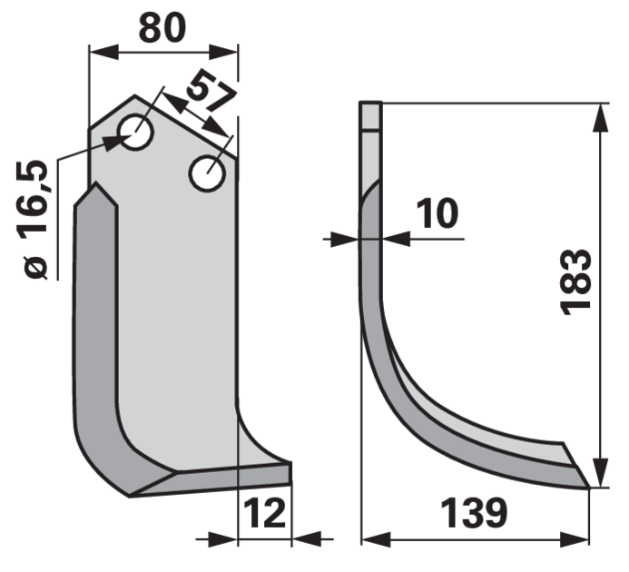 Bogenmesser rechts 80x10 L=183 mm Arbeitsbreite 139 mm LAB 57 mm GartenShop24 - Hochwertige Gartengeräte