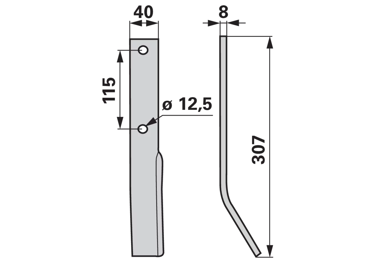Fräsmesser links 40x8 passend zu Bärtschi – Arbeitsbreite 55 mm, L = 307 mm GartenShop24 - Hochwertige Gartengeräte