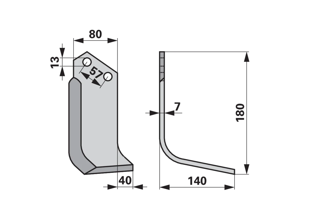 Winkelmesser rechts 80x7 L=180 mm Arbeitsbreite 140 mm LA=57 GartenShop24 - Hochwertige Gartengeräte