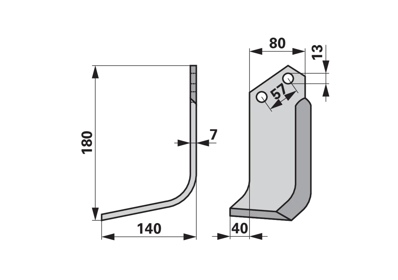 Winkelmesser links 80x7 L=180 Arbeitsbreite 140 mm Lochabstand 57 mm GartenShop24 - Hochwertige Gartengeräte