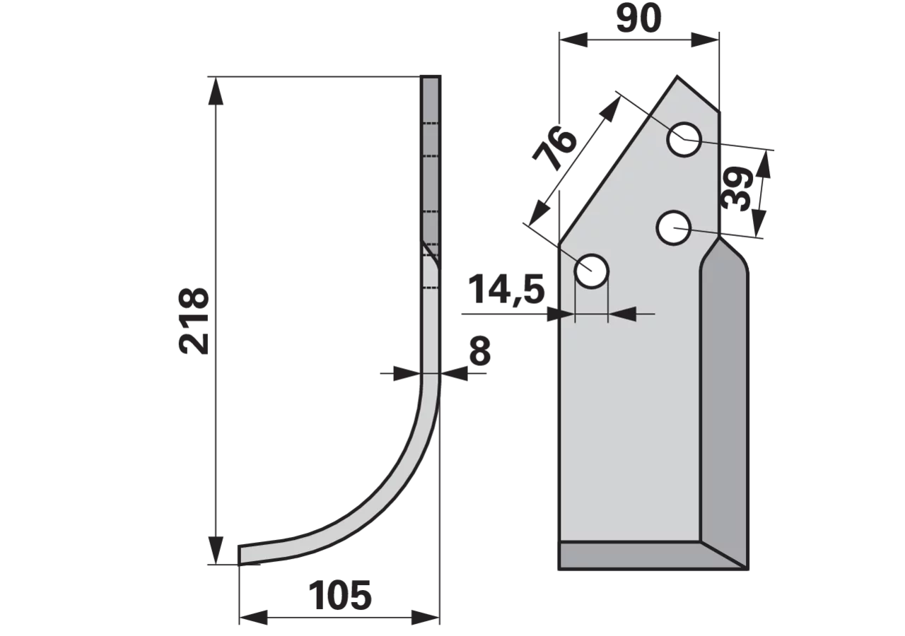 Bogenmesser links Breviglieri 0066046S – Ersatzteil für Bodenfräsen, 218 mm Höhe