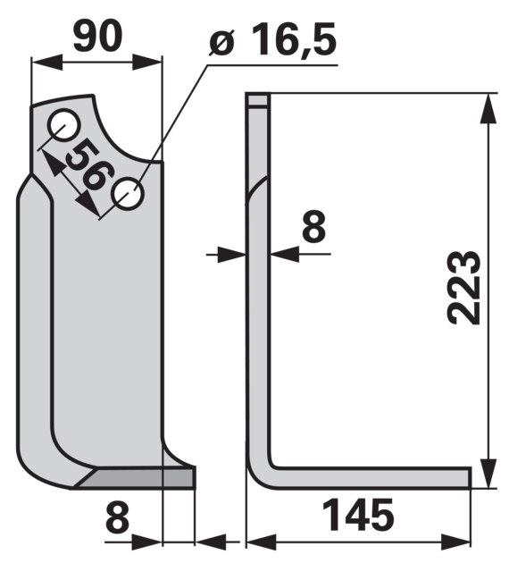 Detailansicht Winkelmesser rechts Maschio 24100404 – Lochdurchmesser 16,5 mm, Lochabstand 56 mm