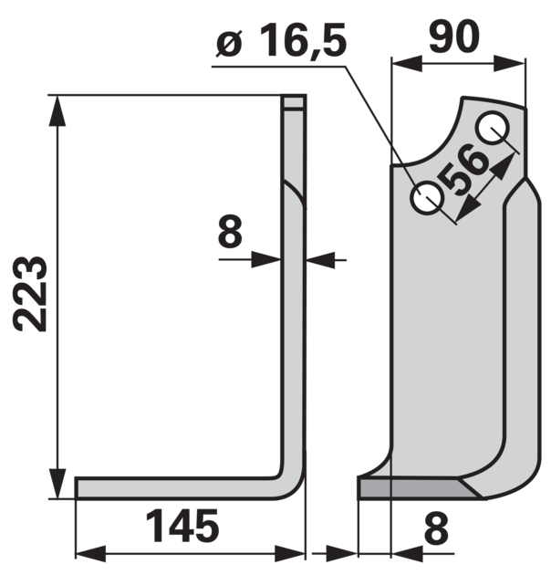 Winkelmesser links Maschio 24100405 – Detailansicht Bohrung, Lochabstand 56 mm