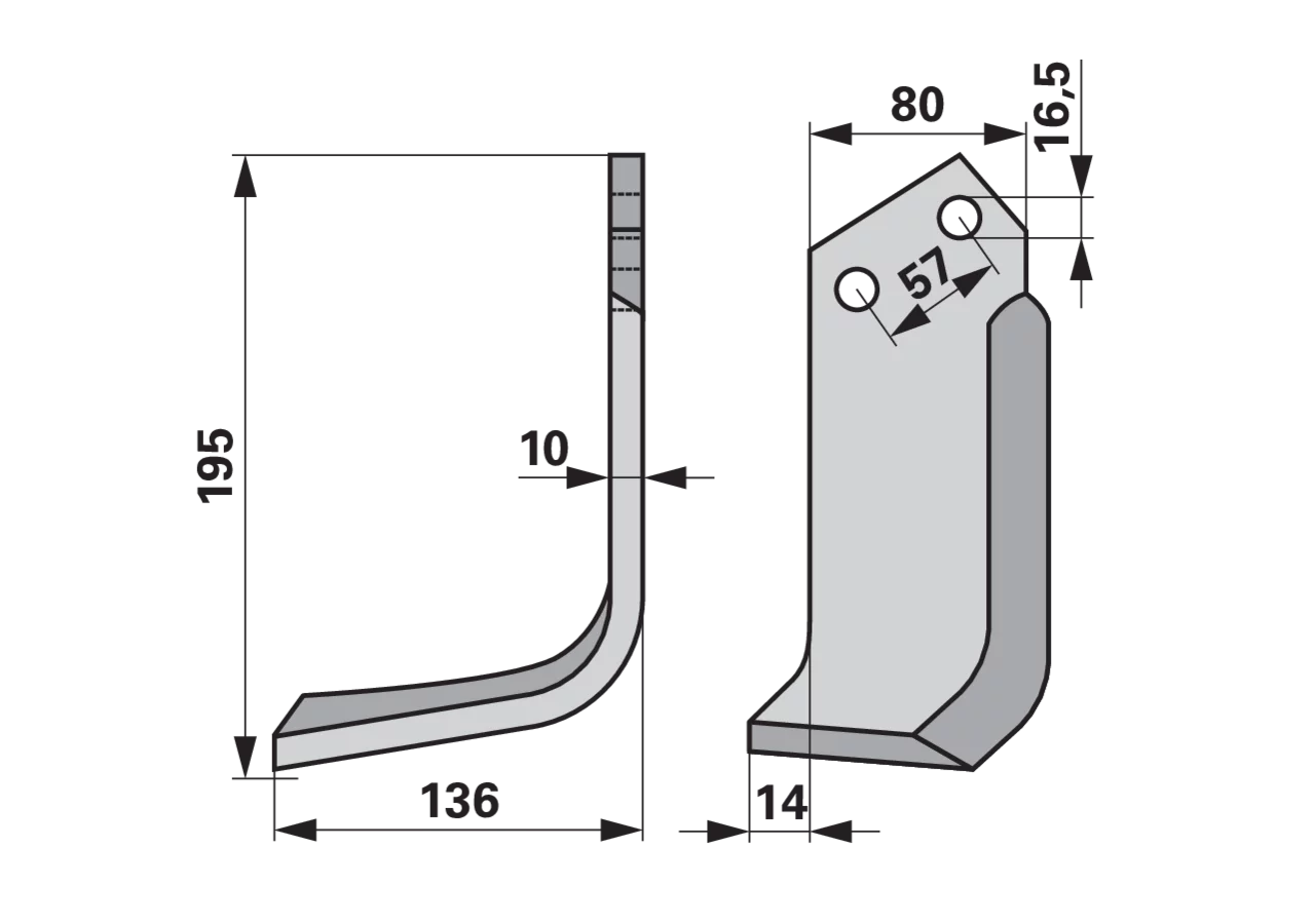 Winkelmesser links Muratori 12019501 – linkes Fräsmesser 195×136 mm, Stärke 10 mm