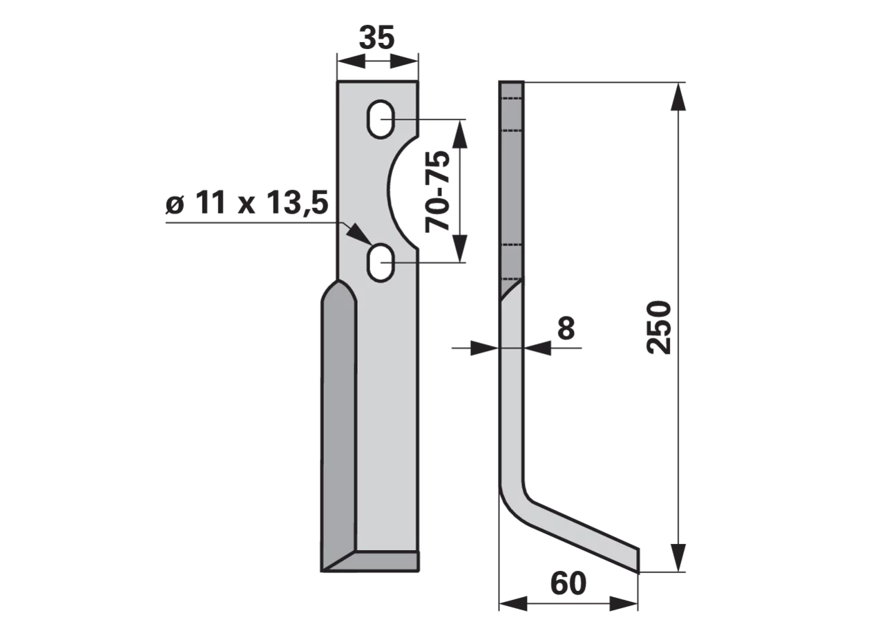 Winkelmesser rechts 35x8 L=250 mm Arbeitsbreite 60 mm LAB=70 mm GartenShop24 - Hochwertige Gartengeräte