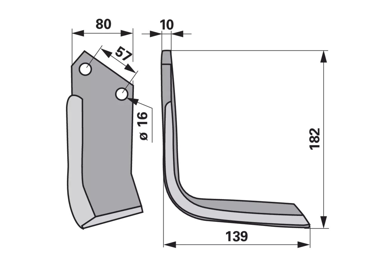 Winkelmesser rechts Celli 722560 – Fräsmesser für Bodenfräsen, Höhe 182 mm