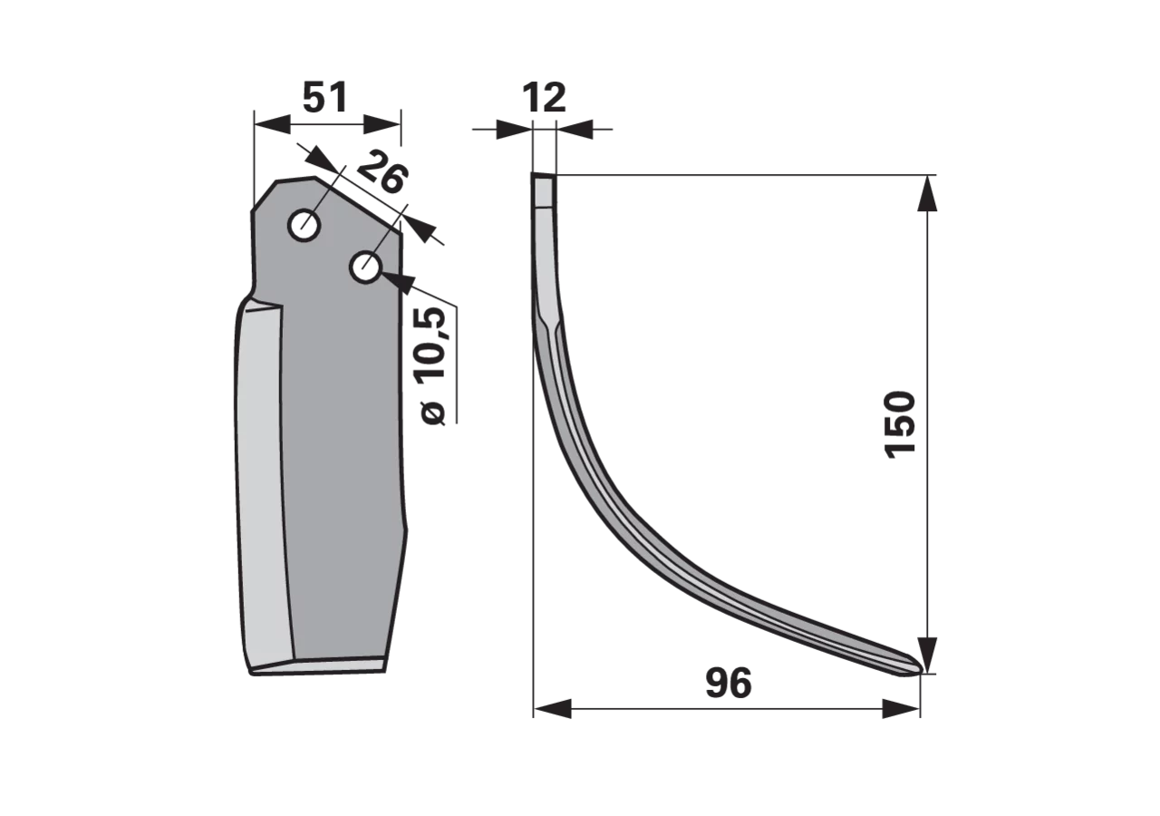 Bogenmesser rechts Ferrari 496367 – Fräsmesser für Bodenfräsen, Stärke 6 mm