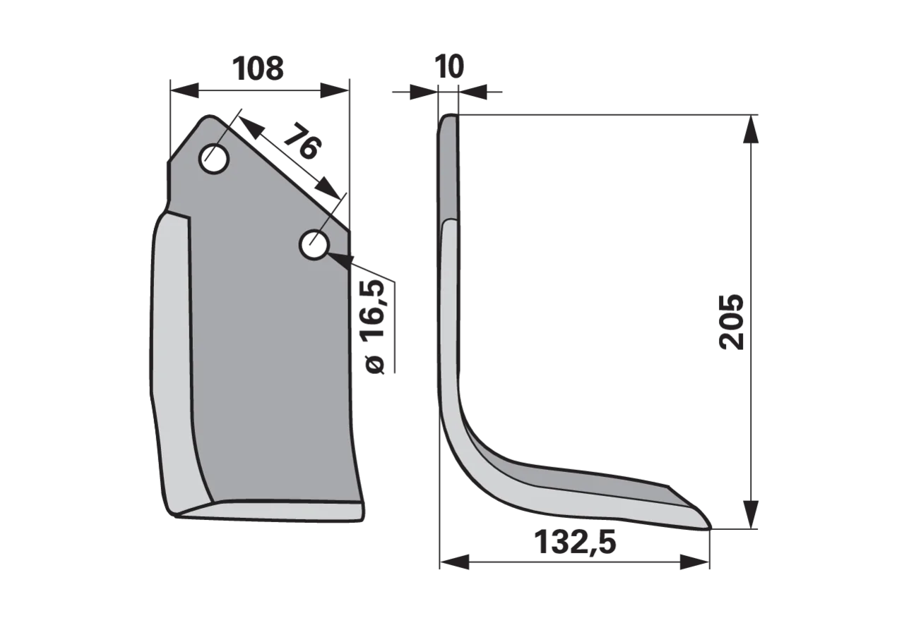Winkelmesser rechts Kuhn 52359010 – Ersatzteil für Bodenfräsen, Höhe 203 mm