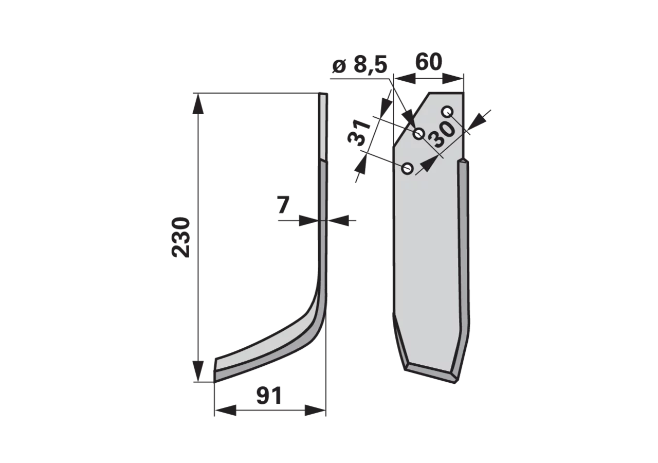 Winkelmesser links Kuhn 596032 – Ersatzmesser für Bodenfräsen, Höhe 235 mm