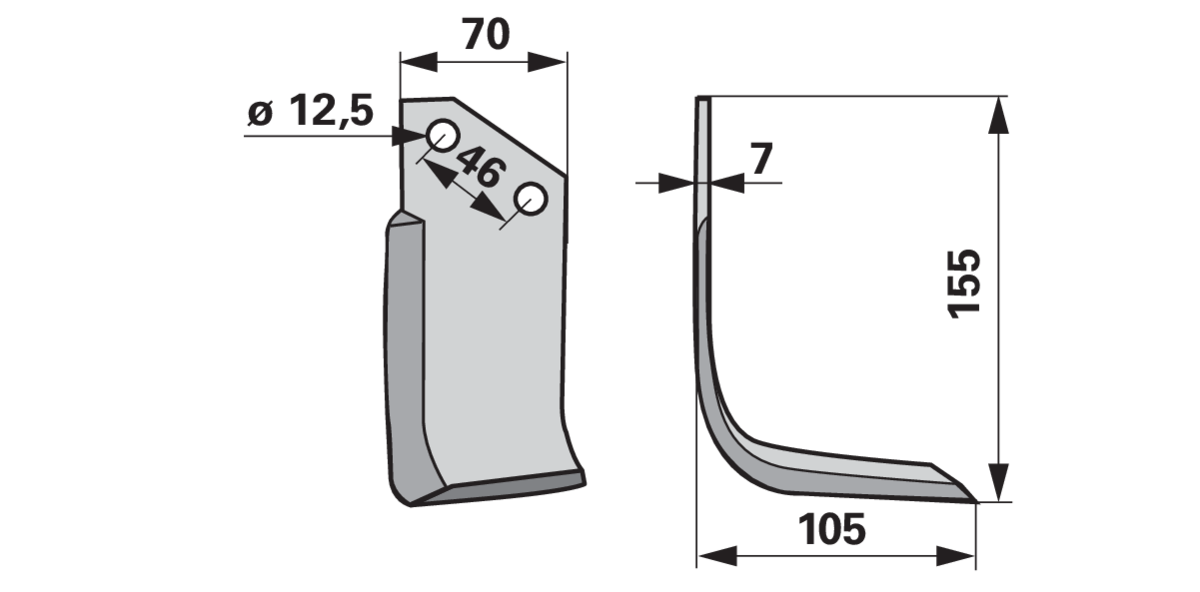Winkelmesser rechts Muratori 12000700 – Detailansicht Innendurchmesser 12,5 mm und Lochabstand 46 mm