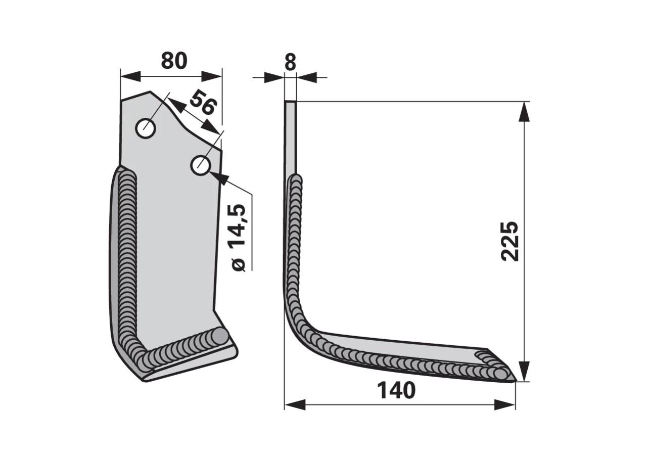 Bogenmesser rechts Hartmetall Maschio M01110426 von AgriCarb – Seitenansicht
