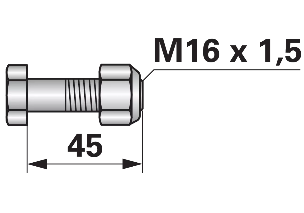 Frässchraube M16x1,5x45 Güte 10.9 mit SI-Mutter für Bodenfräsen, Festigkeitsklasse 10.9