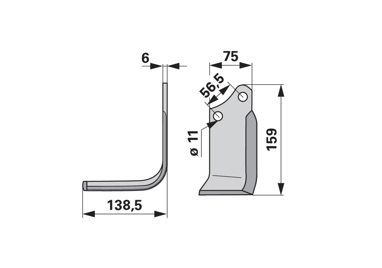 Winkelmesser links Agric-Ersatz 75x138,5 mm – Ersatzmesser für Bodenfräsen, Einzelstück