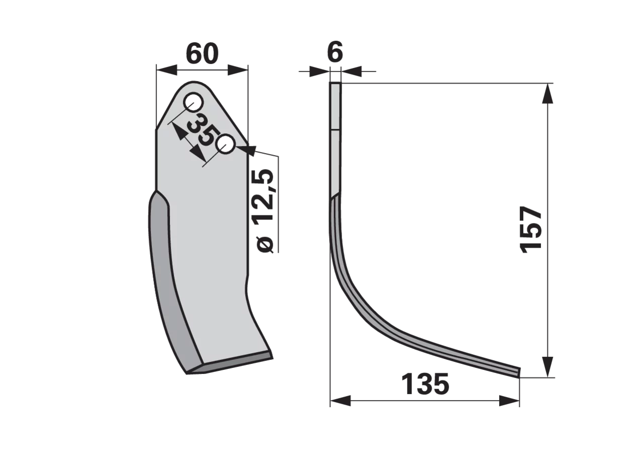 Bogenmesser rechts – Fräsmesser 60 mm Breite, 127 mm Höhe, LA 35 mm GartenShop24 - Hochwertige Gartengeräte
