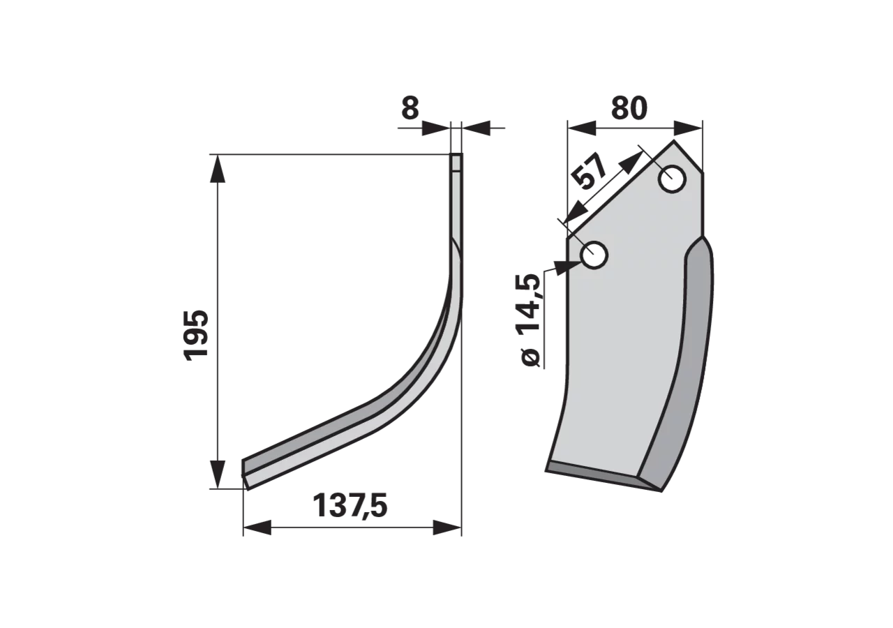 Bogenmesser links Alpego 01591 – Ersatzteil für Bodenfräsen, 80×137,5 mm