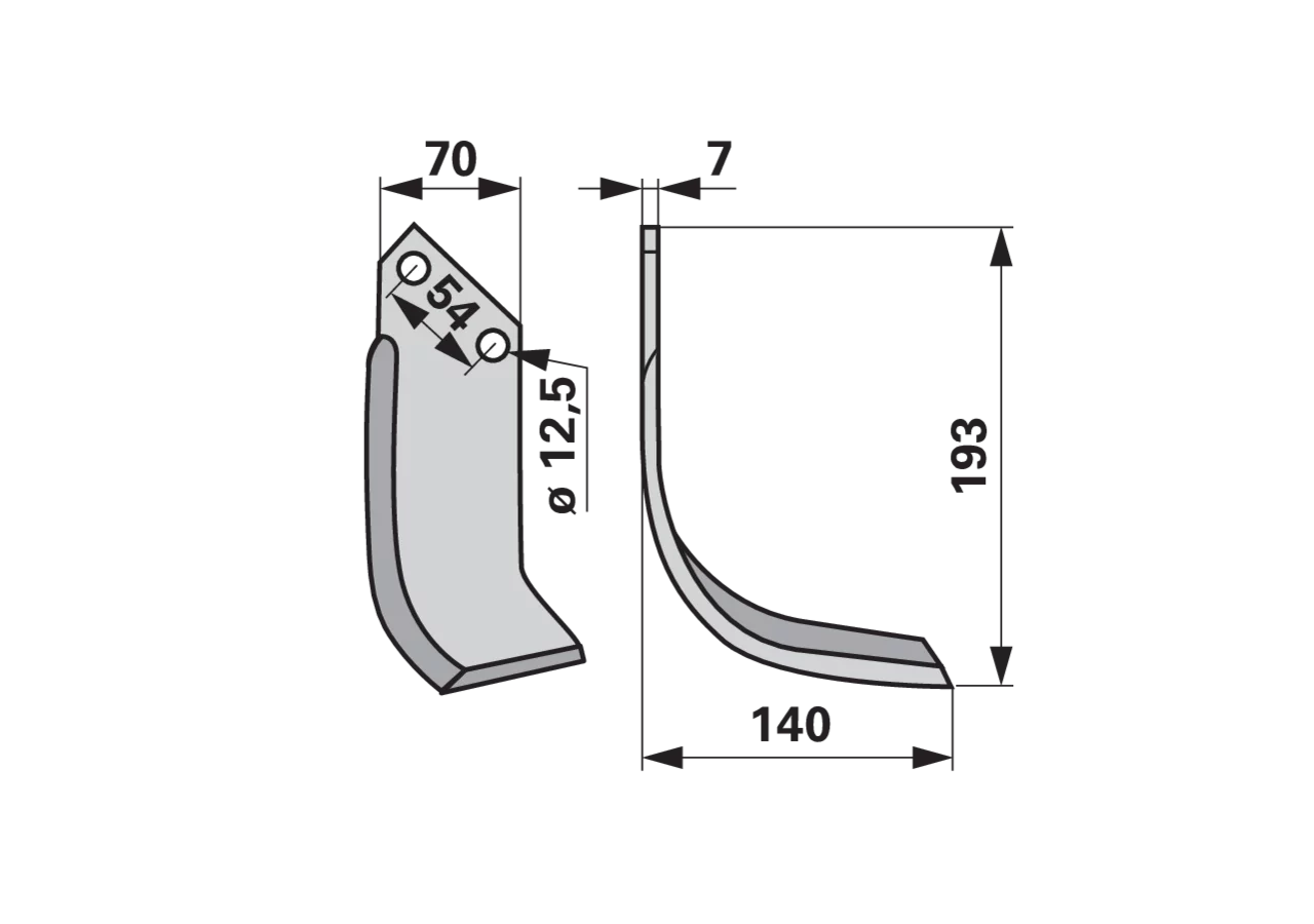 Bogenmesser rechts Badalini 3226 Bodenfräse – Rechtsausführung 70×130 mm
