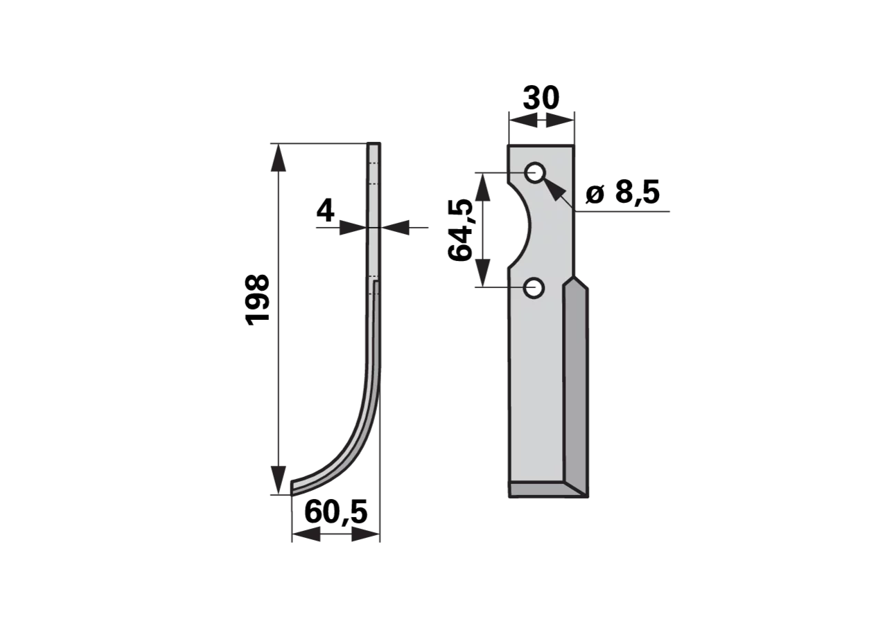 Bogenmesser links Bertolini 1233103 – Ersatzteil für Bodenfräsen, 197×60 mm