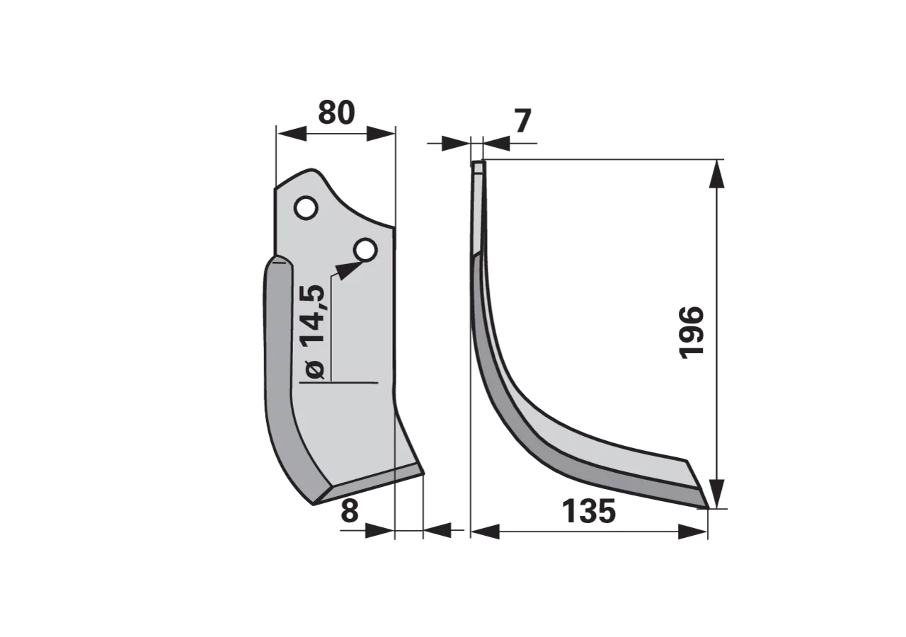 Bogenmesser rechts Maschio 29100405 80 mm – Ansicht von vorne