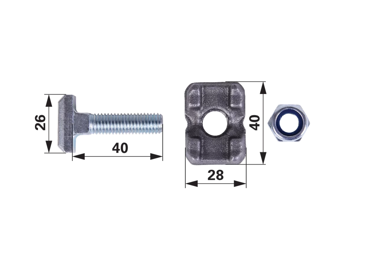 Kettenschraubengarnitur M10 x 40 mm, mit Klemmstück und Mutter, 10 Stück Kettenteilung 10x31 GartenShop24
