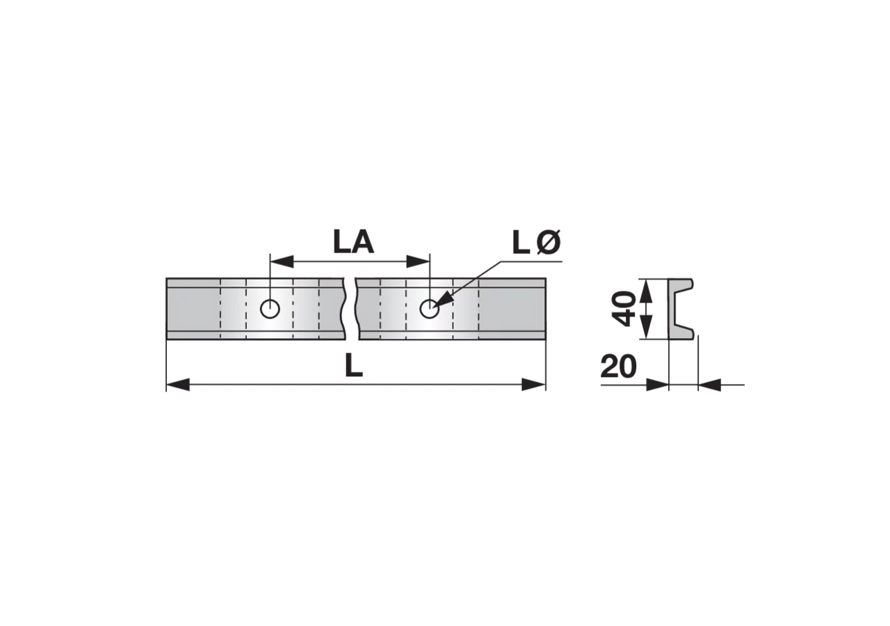 Kratzbodenleiste U-Profil, 40 x 20 mm, gelocht, L 1.650 mm GartenShop24