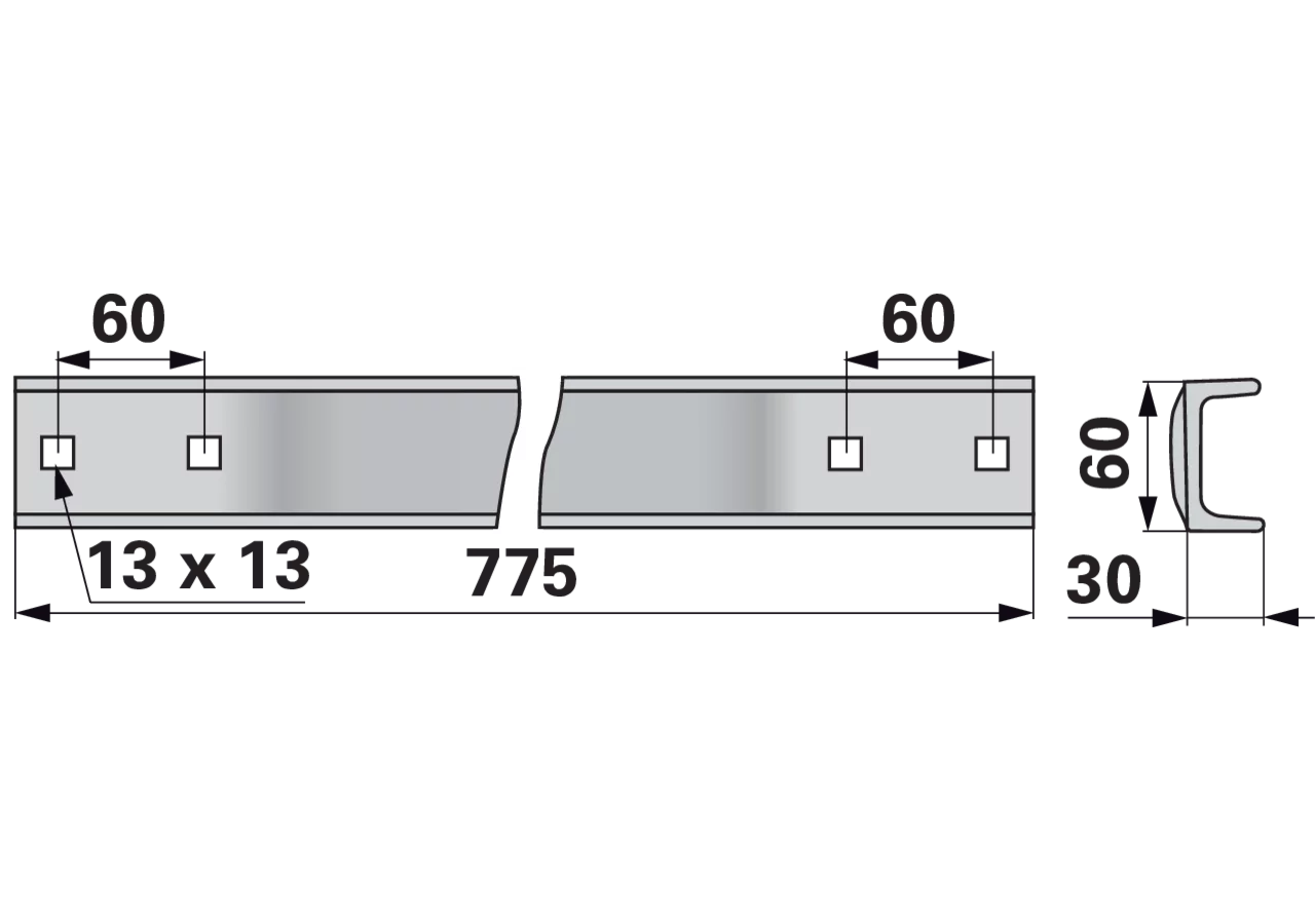 Kratzbodenleiste U-Profil, 60 x 30 mm, gelocht, L 775 mm – passend für Strautmann 151 GartenShop24