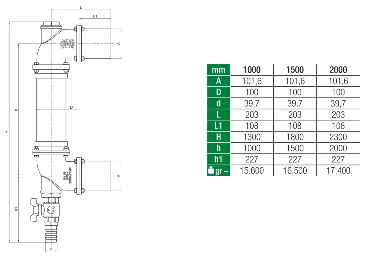 Füllstandsanzeiger H 2.000 mm, ID 100 mm MZ 0440 MZ