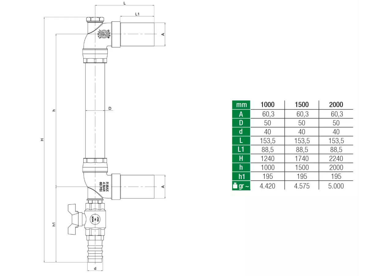 Füllstandsanzeiger H 2.000 mm, ID 50 mm MZ 0441 MZ