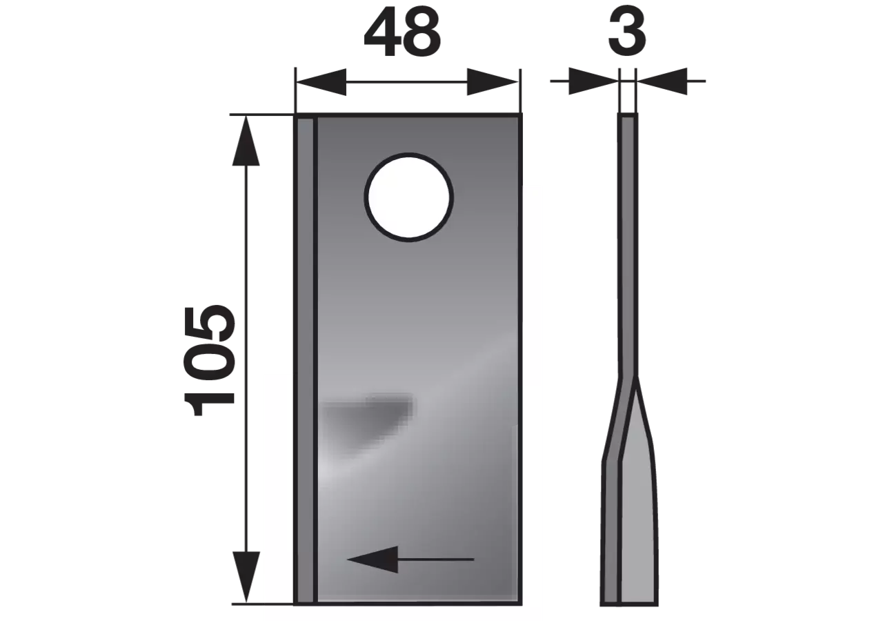 Kreiselmäherklinge rechts, L 105 x B 48 x S 3 mm, d 19 mm, 25 Stück Prillinger Premium Prillinger Premium