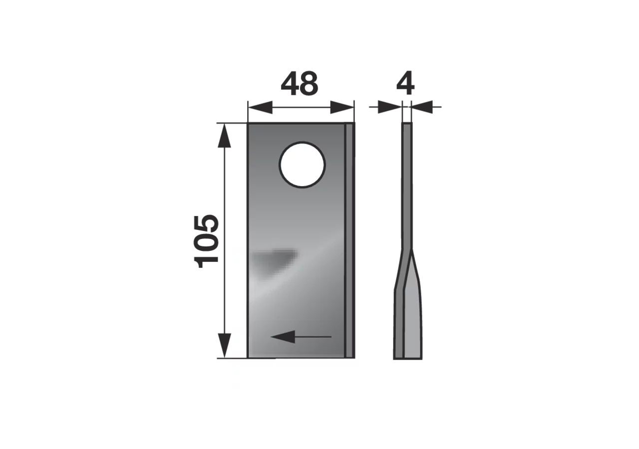 Kreiselmäherklinge rechts, L 105 x B 48 x S 4 mm, d 19 mm, 25 Stück Prillinger Premium Prillinger Premium