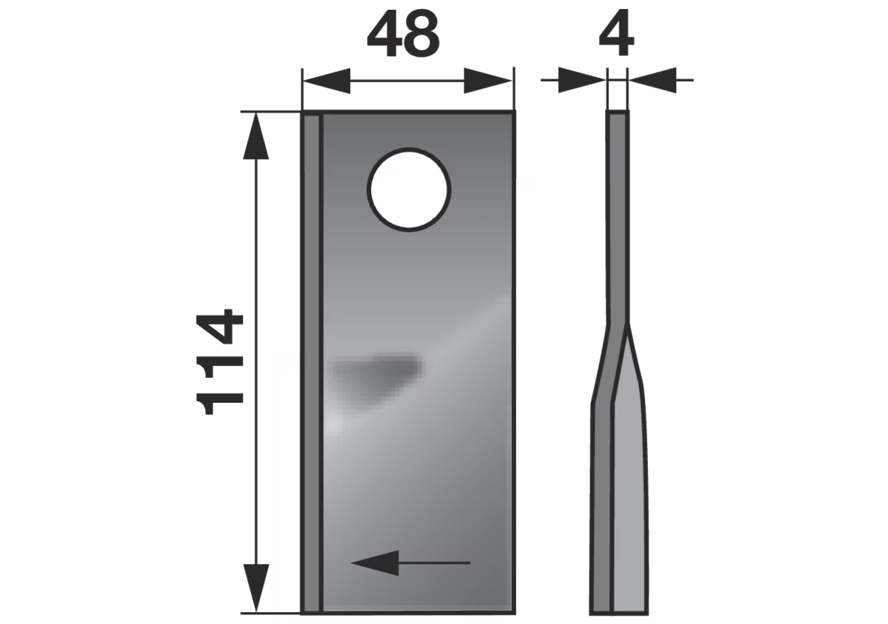Kreiselmäherklinge rechts, L 114 x B 48 x S 4 mm, d 19 mm, 25 Stück Prillinger Premium Prillinger Premium