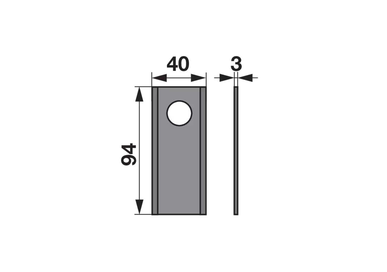 Kreiselmäherklinge gerade, L 94 x B 40 x S 3 mm, d 19 mm, 25 Stück radura