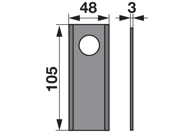 Kreiselmäherklinge gerade, L 105 x B 48 x S 3 mm, d 21 mm, 25 Stück Prillinger Premium Prillinger Premium