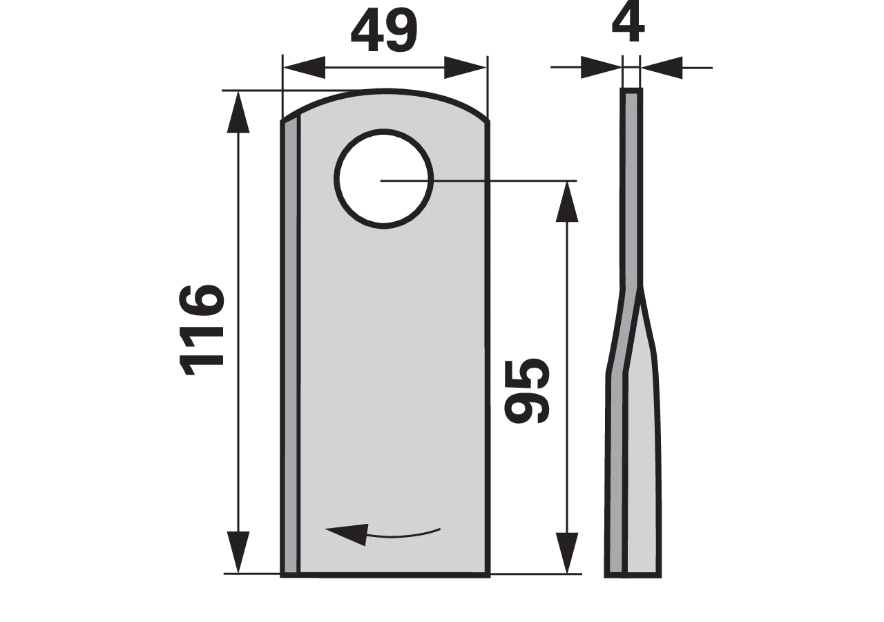 Kreiselmäherklinge rechts, L 116 x B 49 x S 4 mm, d 21 mm, 25 Stück Prillinger Premium Prillinger Premium