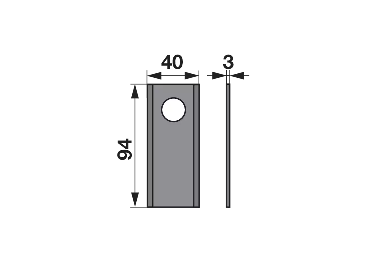 Kreiselmäherklinge gerade, L 94 x B 40 x S 3 mm, d 16,2 mm, 25 Stück radura
