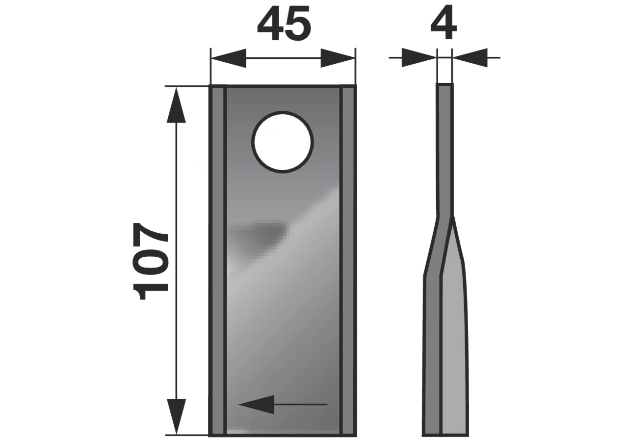 Kreiselmäherklinge rechts, L 107 x B 45 x S 4 mm, d 18,2 mm, 25 Stück Prillinger Premium Prillinger Premium