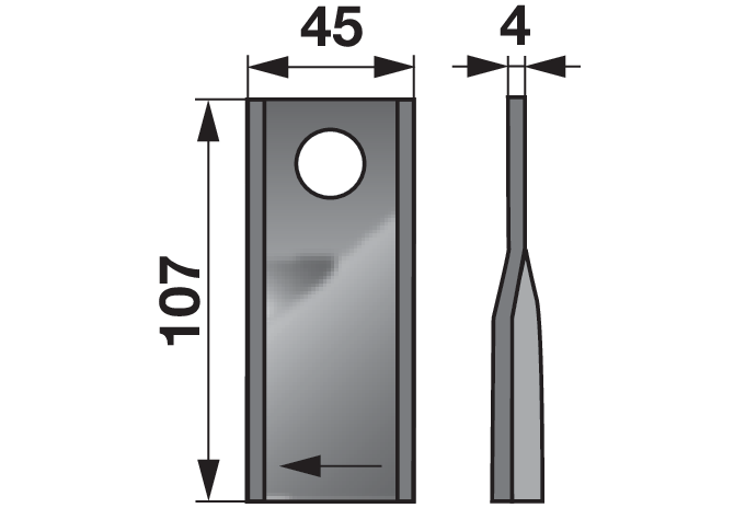 Kreiselmäherklinge rechts, L 107 x B 45 x S 4 mm, d 18,2 mm, 25 Stück Prillinger Premium Prillinger Premium