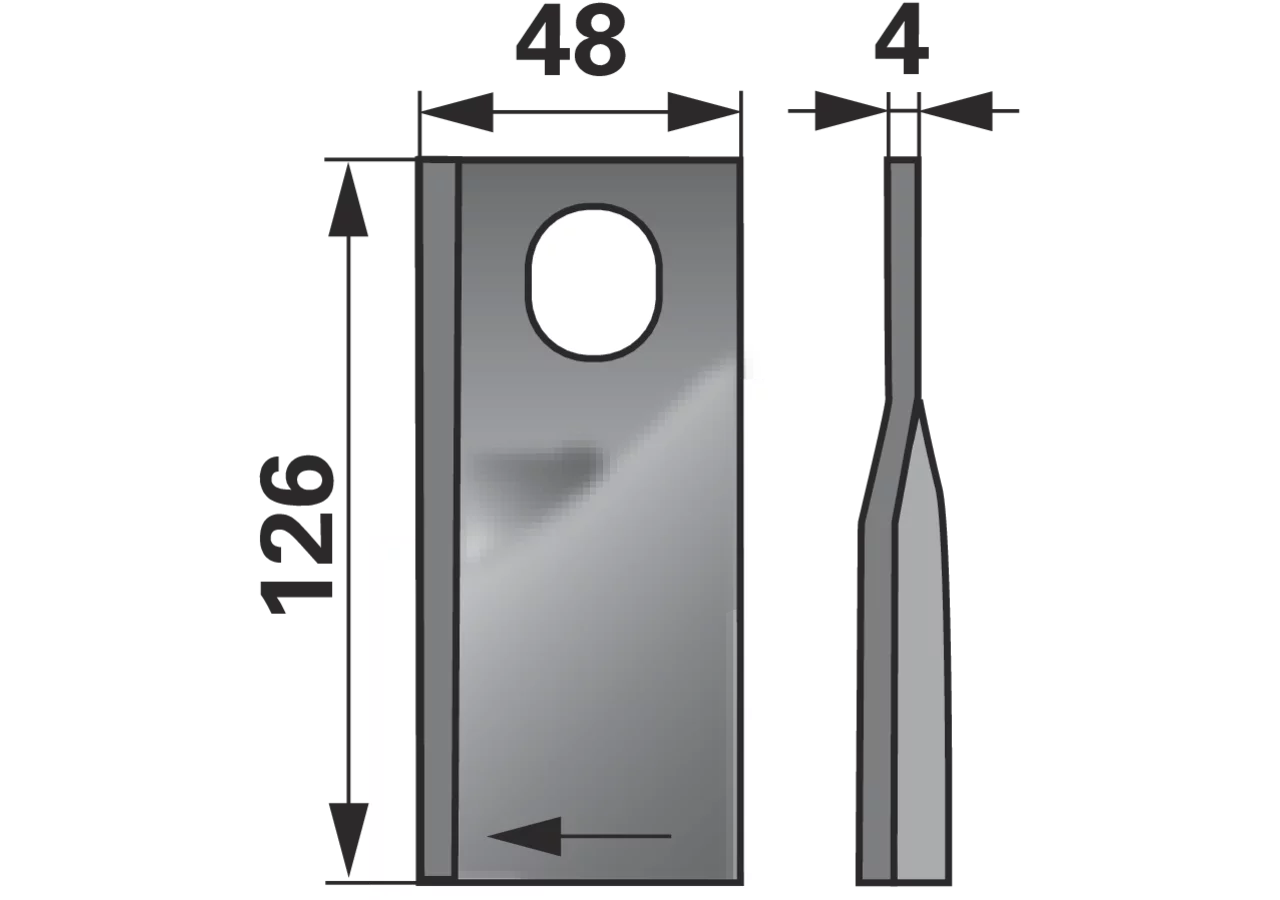 Kreiselmäherklinge rechts, L 126 x B 48 x S 4 mm, LL 20,5 x 23 mm, 25 Stück Prillinger Premium Prillinger Premium