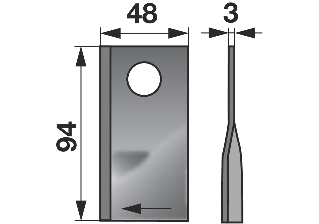 Kreiselmäherklinge rechts, L 94 x B 48 x S 3 mm, d 23 mm, 25 Stück Prillinger Premium Prillinger Premium