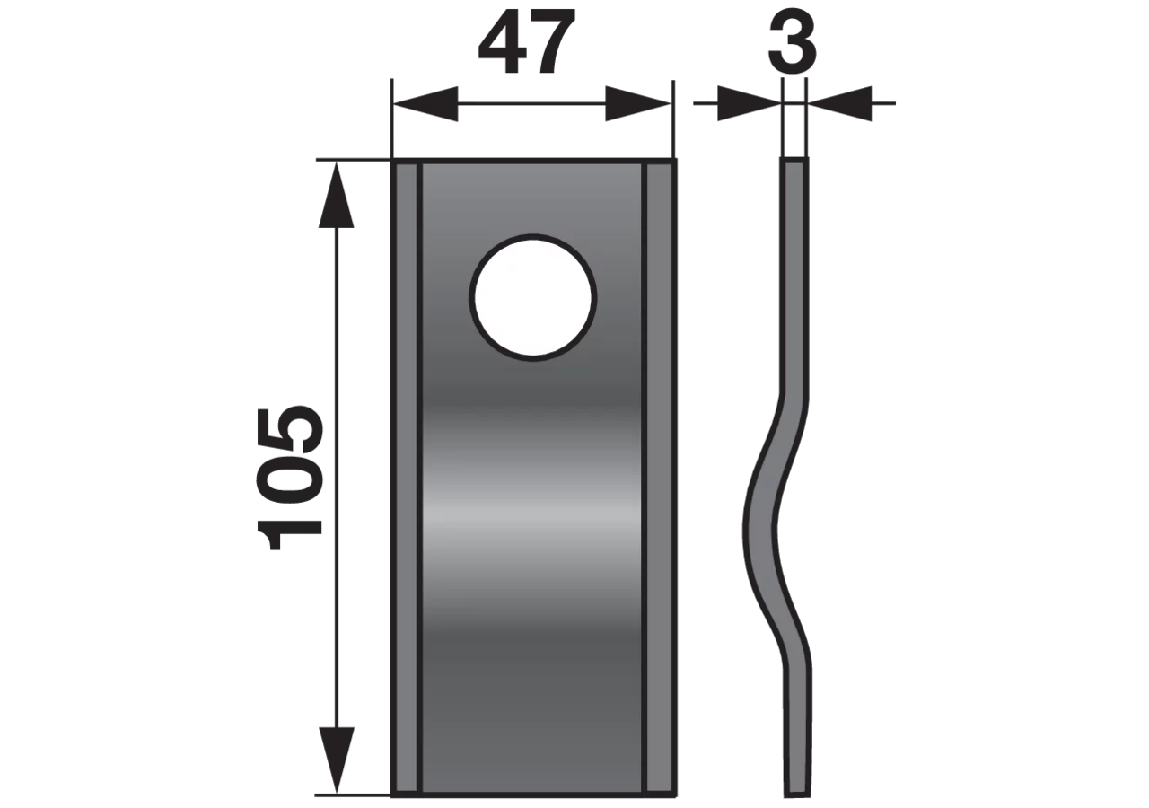 Kreiselmäherklinge gewölbt, L 105 x B 47 x S 3 mm, d 21 mm, 25 Stück Prillinger Premium Prillinger Premium