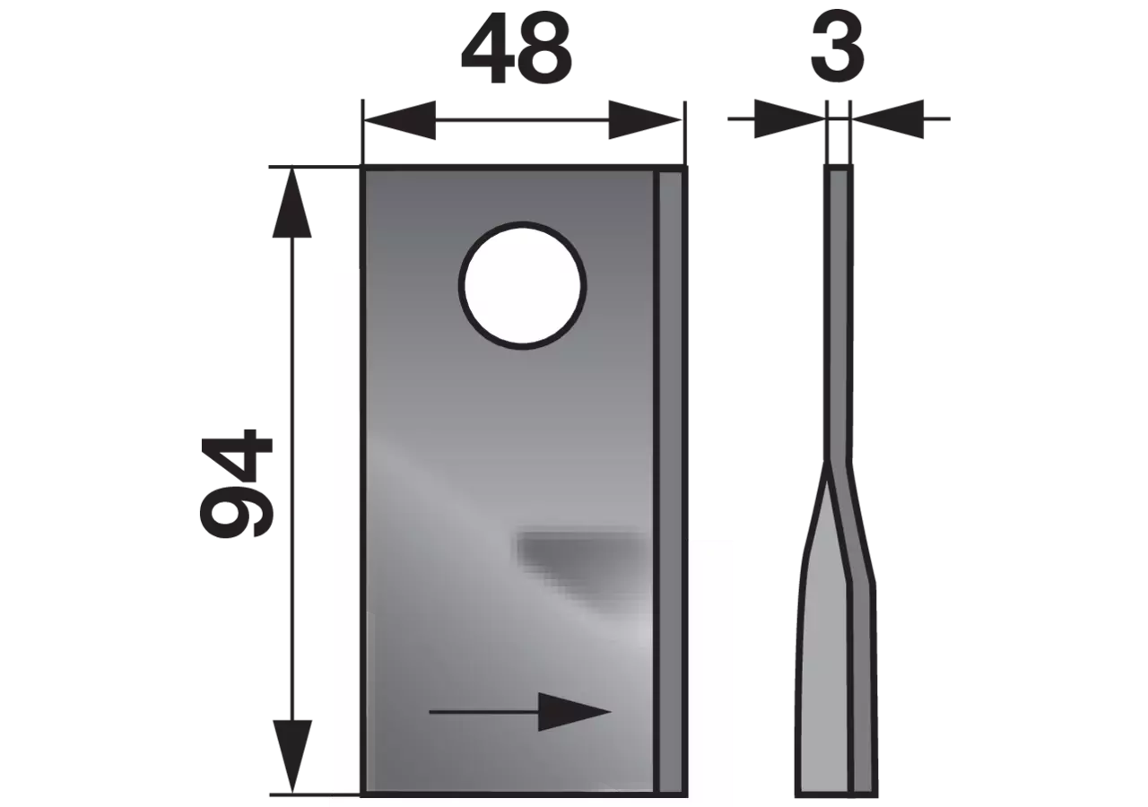 Kreiselmäherklinge links, L 94 x B 48 x S 3 mm, d 19 mm, 25 Stück Prillinger Premium Prillinger Premium
