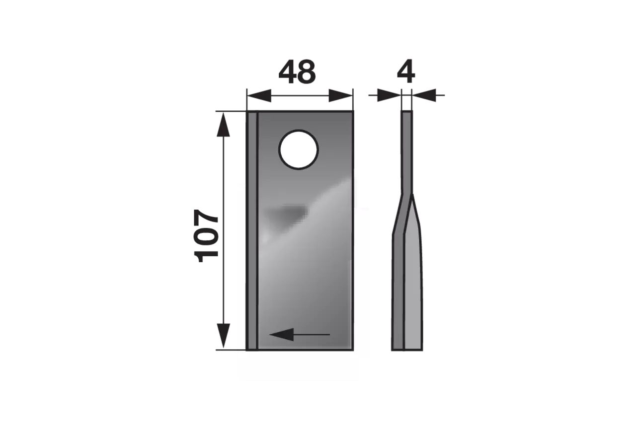 Kreiselmäherklinge rechts, L 107 x B 48 x S 4 mm, d 18,5 mm, 25 Stück Prillinger Premium Prillinger Premium