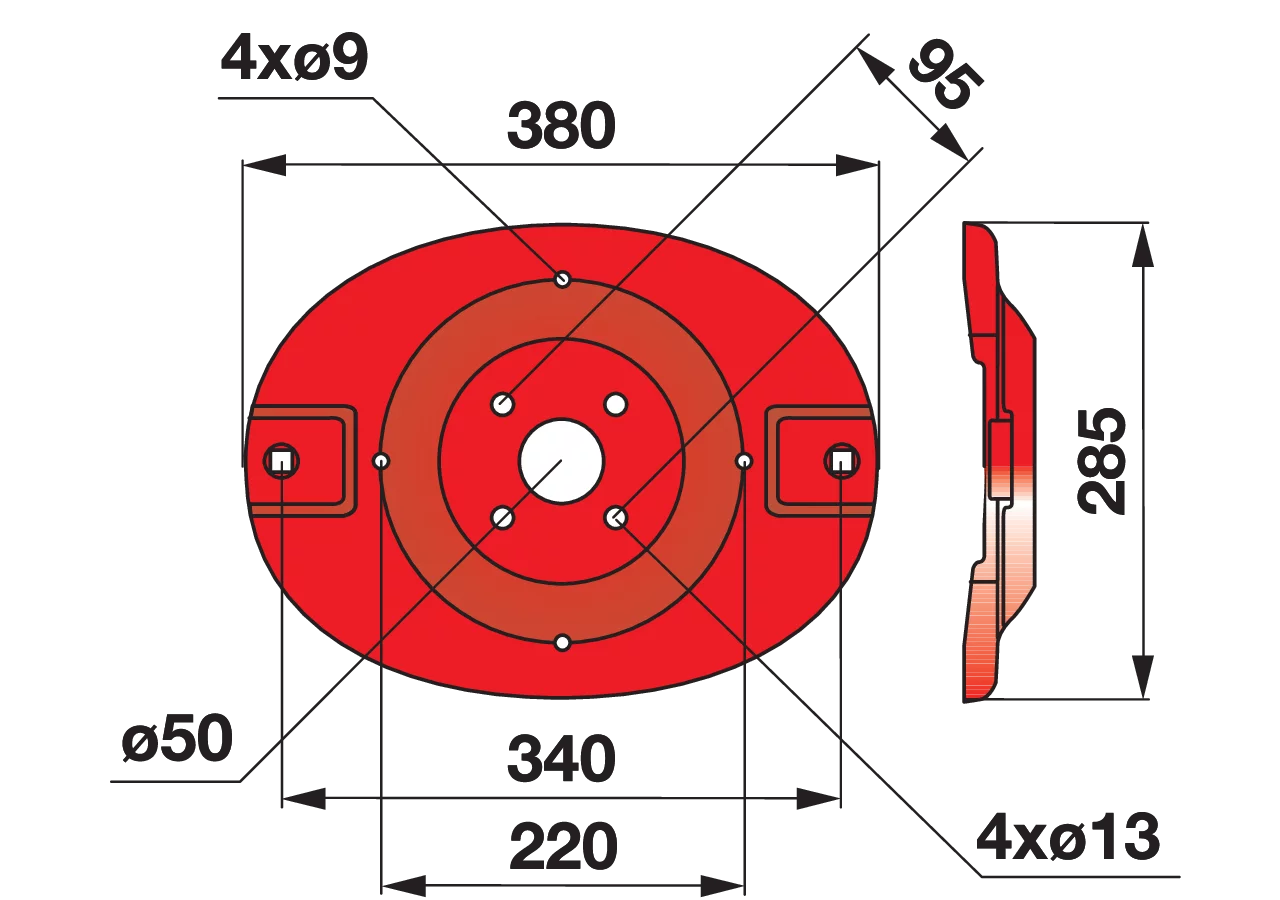 Mähscheibe L 380 x B 285 mm – passend für Niemeyer 50359 GartenShop24
