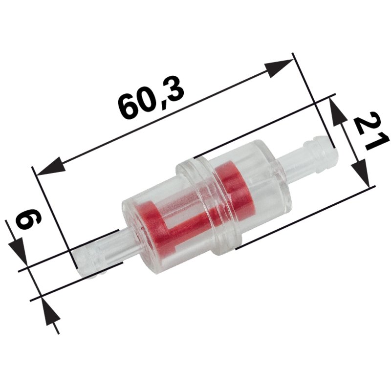 Benzinfilter für Schlauch ID 6 mm, mit Nylon Element