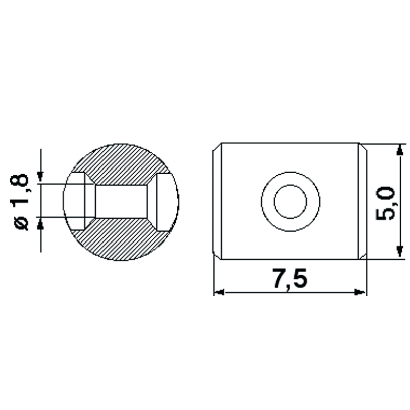 Lötnippel ID 1,8 mm, L 7,5 mm, 10 Stück